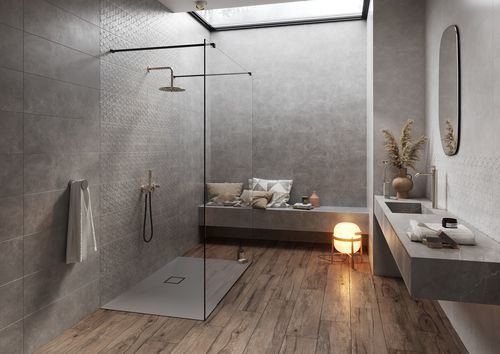 Płytki ceramiczne i gresowe imitujące beton w łazienkowych aranżacjach